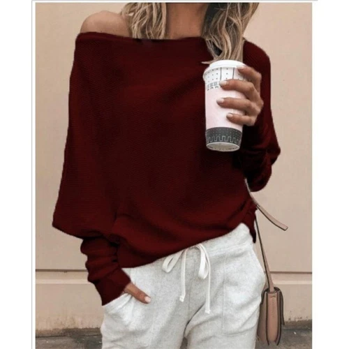 Damen One Shoulder Pullover Langarm Strick Bluse Pulli Pulli Damen Tops - Bild 6 von 19
