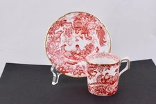 ROYAL CROWN DERBY RED AVES DEMITASSE CUP AND SAUCER SET - MINT