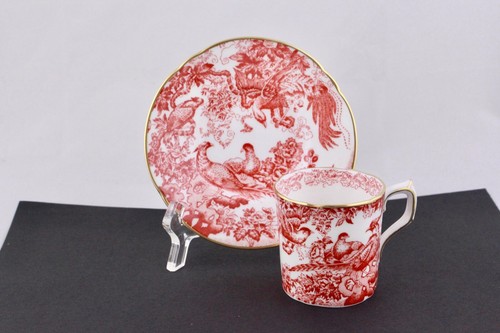 ROYAL CROWN DERBY RED AVES DEMITASSE CUP AND SAUCER SET - MINT