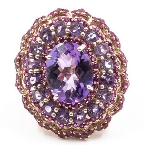 Authentic 13.09ct Natural Amethyst and Ruby Ring 925 Sliver in Rose Gold Plated Size6.5