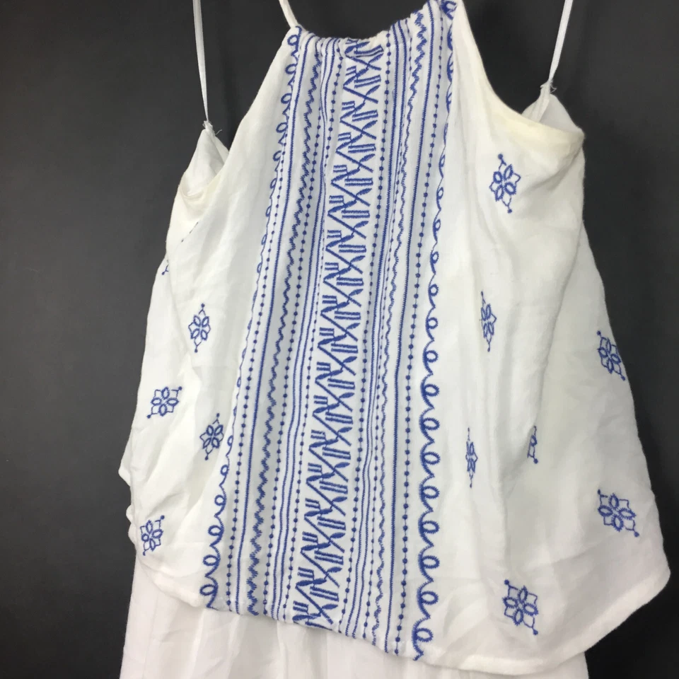 En Creme Womens Small (32 in Bust) White Blue Lightweight Sleeveless Romper - Image 2 of 4