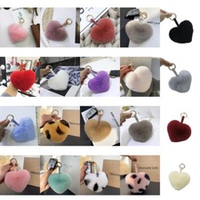 1pcs Faux Fur Heart Pom pom Car Phone Keyring Bag Charm Pendant Keychain Gifts