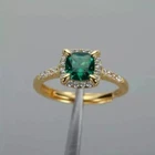 4CT Cushion Cut Lab Created Green Emerald Engagement Ring 14K Yellow Gold Plated