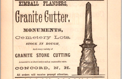 1875 G.W. Emberton Granite Monuments & Curb Stones Rough Granite CONCORD NH