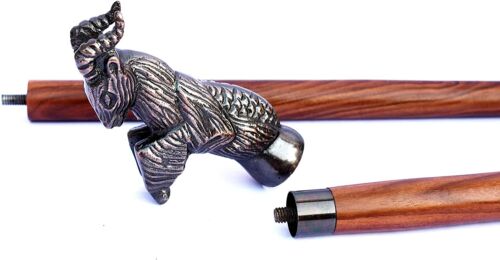 Brass Mummy Shape Walking Stick Cane Red Wood Two Fold Unique Design Handle Best - Picture 3 of 3