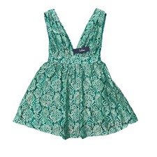 Lulus Tawny Green Metallic Skater Dress Floral Lace Deep V-Neck Size Small NWT