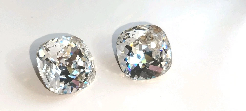 SWAROVSKI® 4470 (14mm) 2 Piece Clear Crystal Cushion Cut Stones-GF Back-RARE  - Image 2 of 4