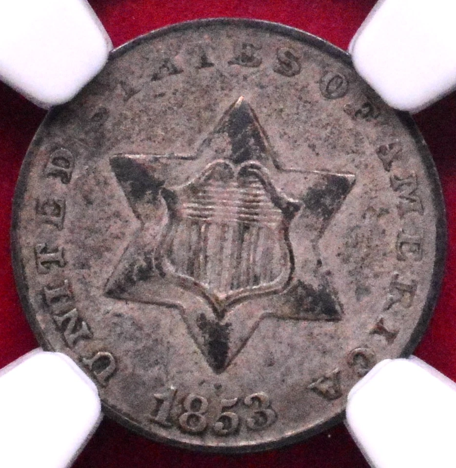 NGC XF-40! 1853 THREE CENT SILVER - Image 2 of 4
