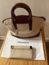 Brahmin Beige/Brown Crocodile-Embossed Satche...