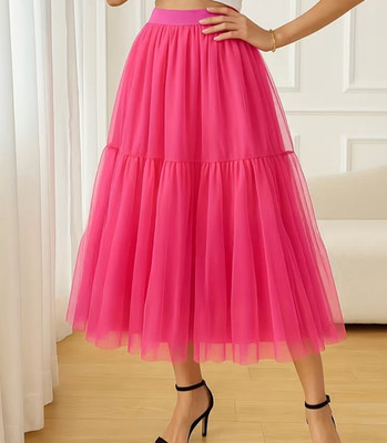   Damen Maxirock Urlaub Tüll Fairycore Boho pink swing S 36 M 38 L 40