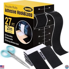 Navona 27Ft x 2 Inch Hook and Loop Strips with Adhesive, Heavy Duty Self Premium