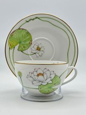 Hermes Paris Nil Porcelain Cup  Saucer Lotus Gold Trim France