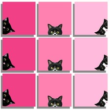 9 Pads Black Cat Sticky Notes Set,3x3in Pink Self-Stick Note Pads, Super Adhe...