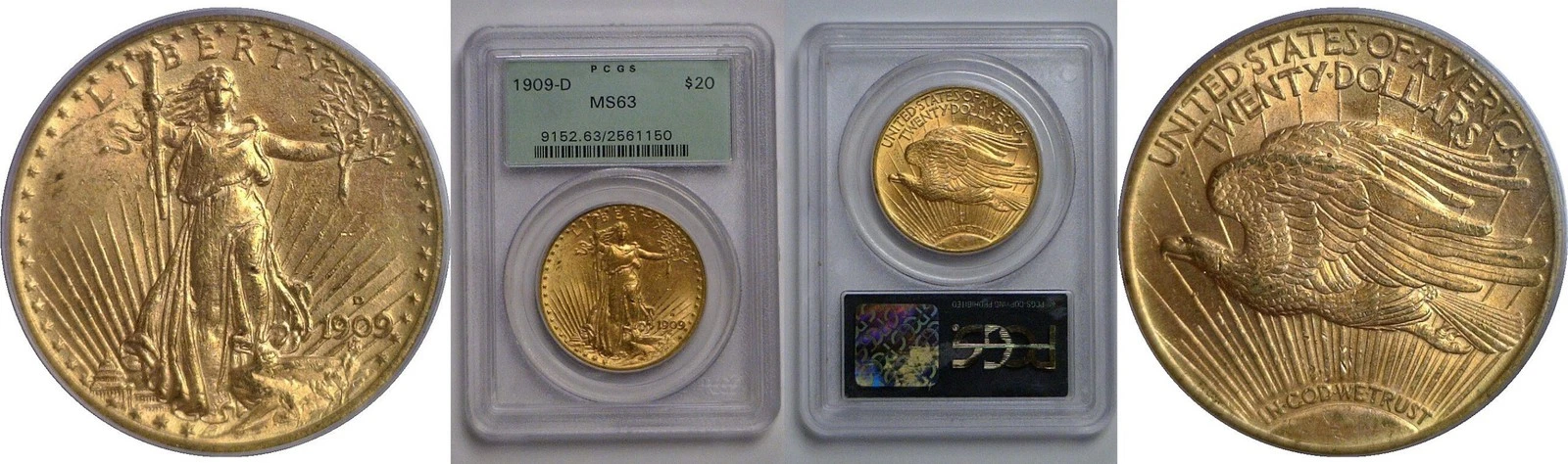 1909-D $20 St. Gaudens   PCGS MS-63