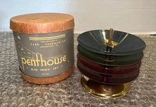 VTG MCM Atomic Penthouse Round Ashtray Set With Stand Stacking Colorful 1960’s