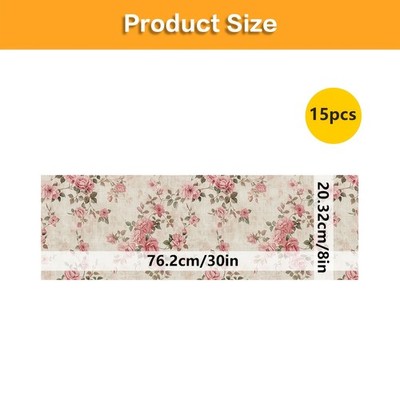 GZN 15pcs Pink Floral Pattern Printed Stair Treads, Non-Slip Stair Carpet, Ste