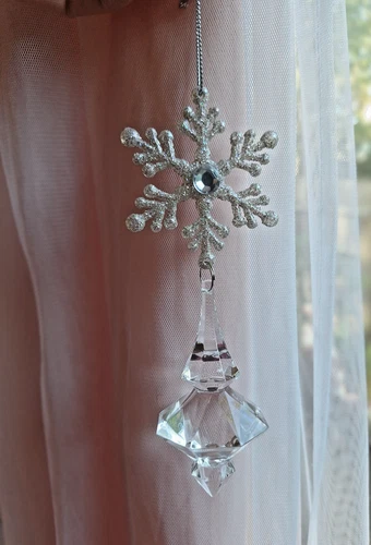 Crystal Drop Christmas Ornament Silver Snowflake