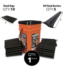 Quick Dam QDGGCO Grab & Go Bucket Combo - 5x 5ft Flood Barriers, 10x Flood Bags