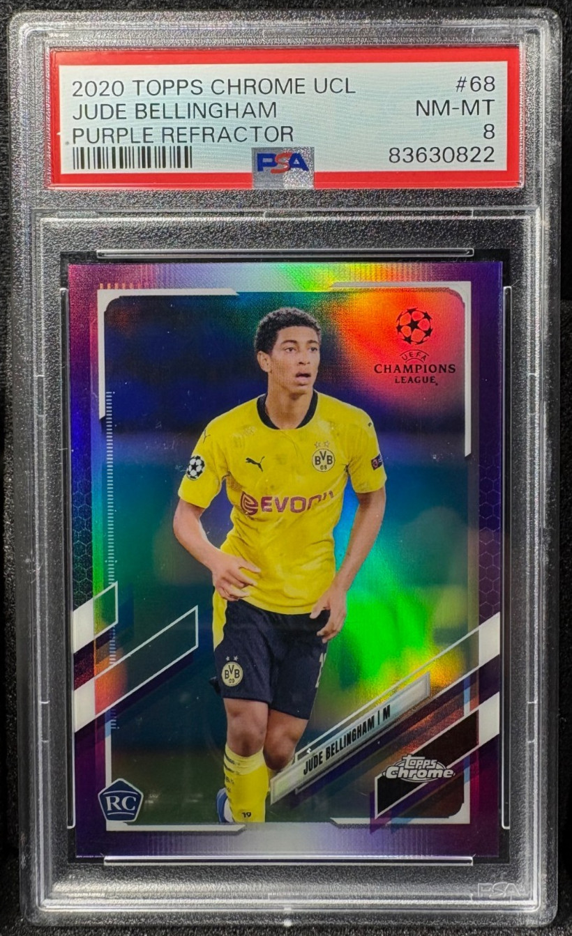 2020 Topps Chrome UCL Purple Refractor /250 #68 Jude Bellingham ROOKIE PSA 8