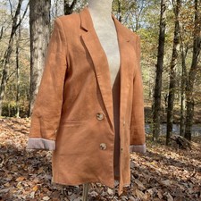 Jules Leopold Linen Open Front Longline Blush Pink Blazer Small