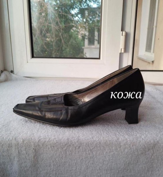Women Gabor Heels Black Leather 39.5 #7T2X