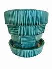 Vintage McCoy Pottery Basket Weave Planter w/ Attached Saucer – Green Glaze