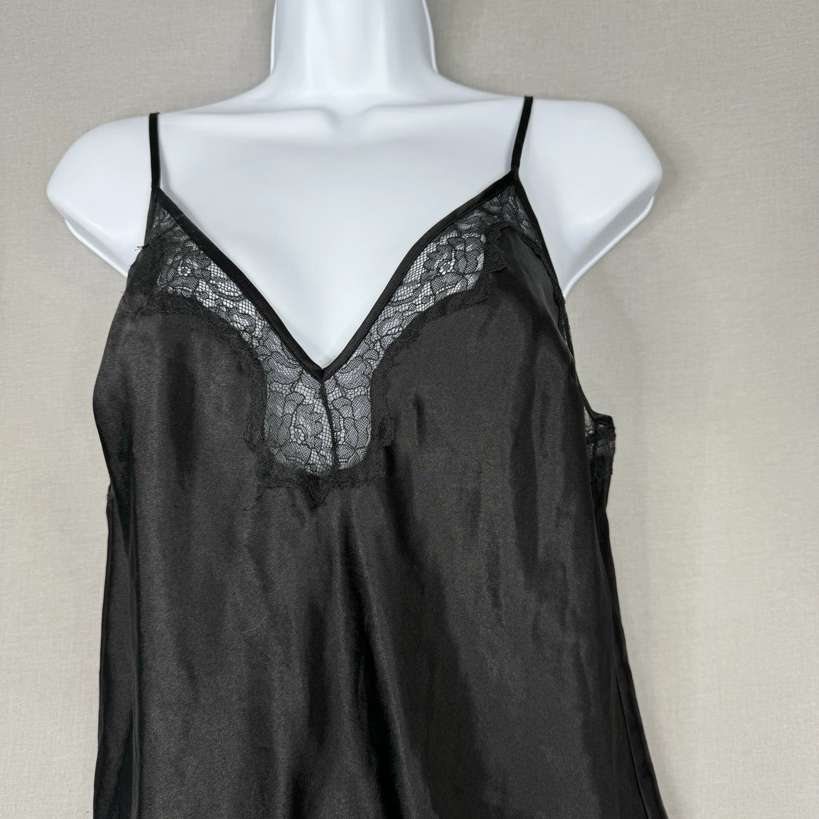 UNDERCOVER Abito donna Victoria's Secret slip M nero raso delicato pizzo orlo coquette Y2K