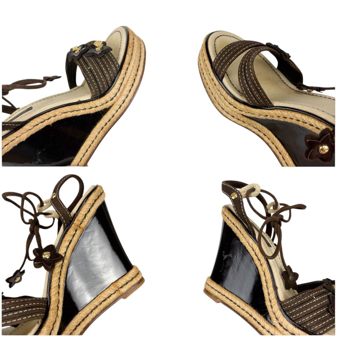 Louis Vuitton Wedge Flower Sandals Brown Leather Size 37 US About6 For Women thumbnail 20
