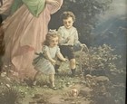 Vtg Guardian Angel Watching Children on Cliff W Hoop Wood Framed Picture 9x11 In — photo 2