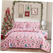 Christmas Bedspread Coverlets Full/Size Girls Quilt Set Queen Xmas Pink Alpaca