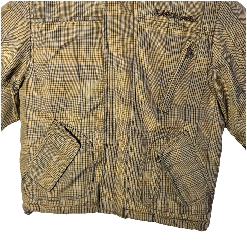 Chaqueta acolchada con capucha aislada a cuadros Ecko Unlimited para niños pequeños marrón verde - talla 4T Foto 3 de 4