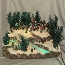 Vintage Christmas Village Fiber Optic Color Changing Lighted Decor With Box