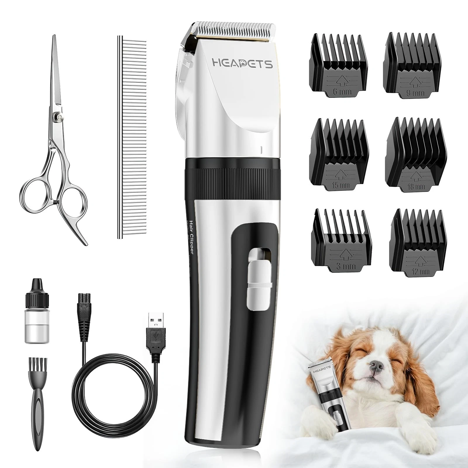 Dog Grooming Clippers, Low Noise, Electric Quiet, Adjustable Clipper Comb, Re...
