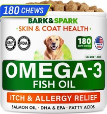 Omega 3 for Dogs and Cats-180 Fish Oil Treats for Dogs  Cats Shedding, Skin ...