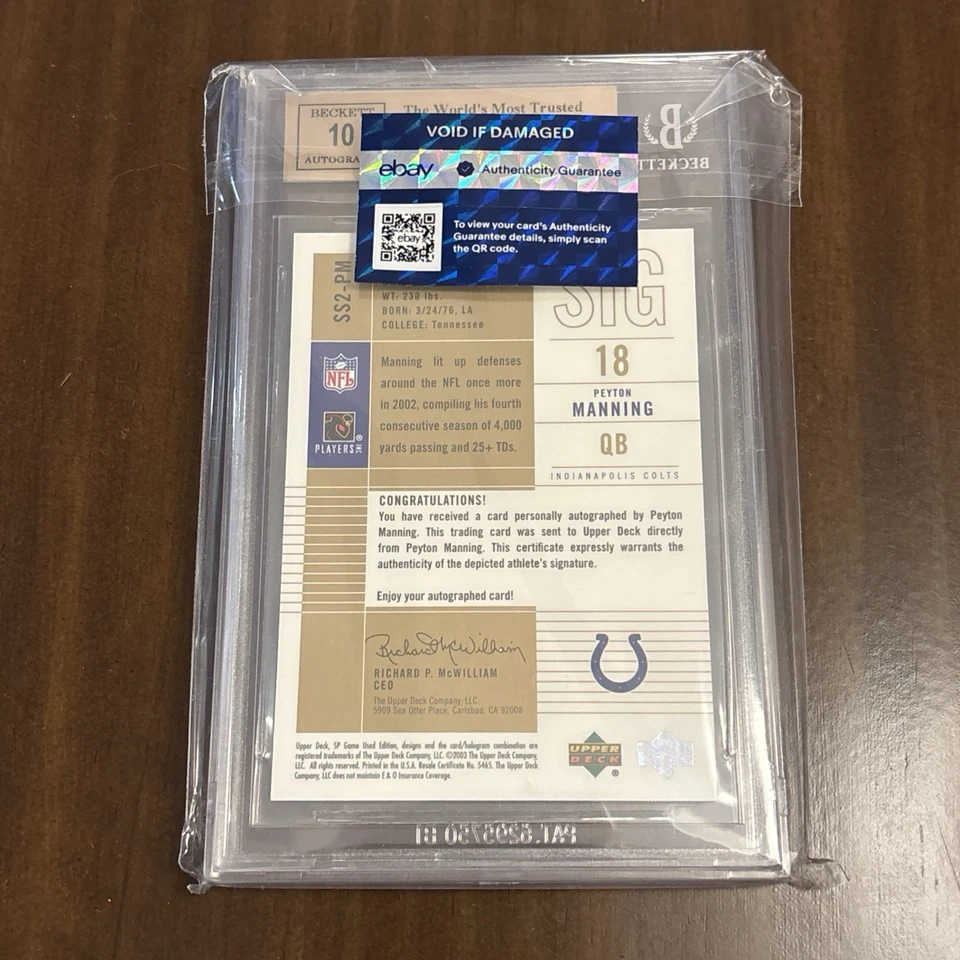 🔥🏈 2003 Upper Deck SP Game Used Peyton Manning Auto 2/50 BGS 9.5 10 🏈🔥 - Image 4 of 4
