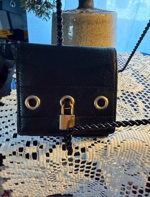ves Saint Laurent Black Leather Crossbody with Gold Padlock