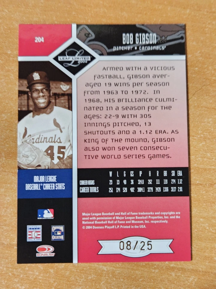 2004 Leaf Limited Gold Spotlight Bob Gibson Card #204 #08/25 - Image 3 of 4