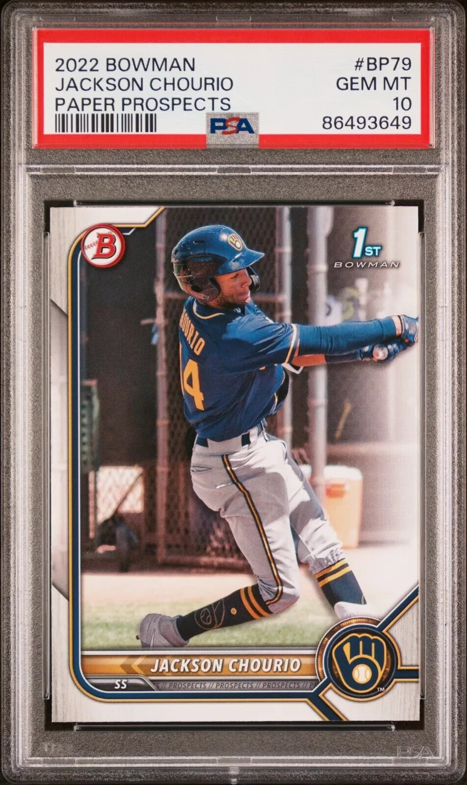 Jackson Chourio 2022 Bowman Prospects Rookie #79 - PSA 10 - GEM MINT
