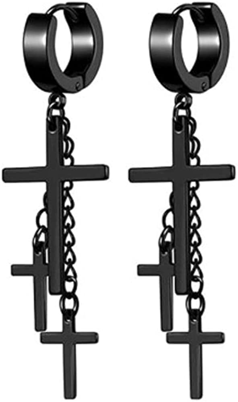 Hanging Cross Earrings for Women Silver Black Religion Hoop Dangling Stainless S 705353400520 eBay