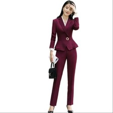 2 Piece Set Women Office Uniform Business Suits Career Trousers and Blazer