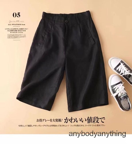 Womens Long Shorts Cotton Linen Knee Length with Pockets Lightweight Loose - Foto 7 di 21