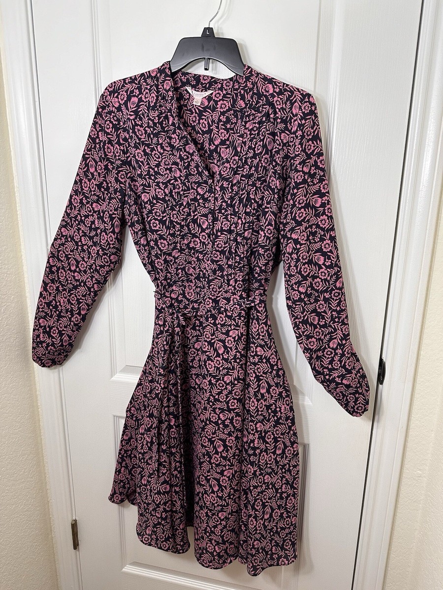nanette lepore pintuck shirt dress Nanette Lepore Pintuck Floral Button-Front Long Sleeve Shirt Dress Size 12