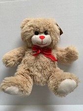 Teddy Bear Stuffed Animal 12 inches Tan with Red Bow