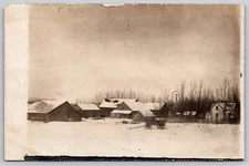 Postcard RPPC Farm Snow Wagon Barns