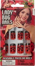 Forum Novelties Lady Bug Fancy Nails -Reuseble Press On Nails-Halloween-12 Piece