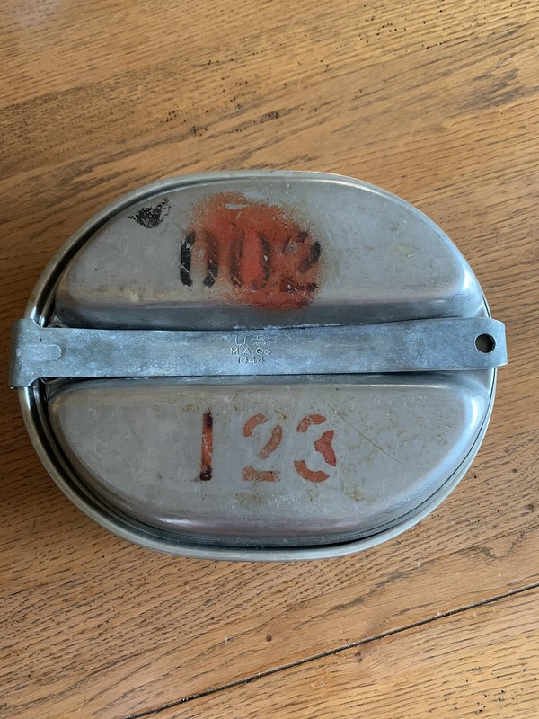 Vintage Metal Military Mess Kit Cooking US MA CO 1944