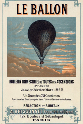 HOT AIR BALLOON VINTAGE POSTER 1883 French Aeronautical Journal 12x18