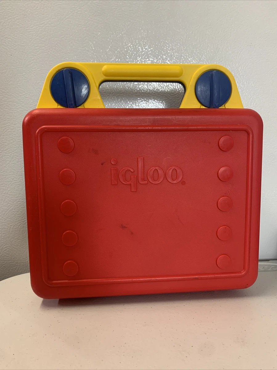Vintage 90s IGLOO Kids School Plastic Lunch Box Red Blue Yellow RETRO