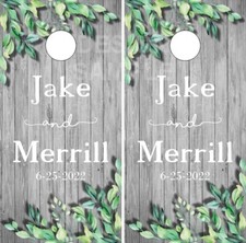 Wedding Name Floral Wood LAMINATED Cornhole Wrap Bag Toss Skin Decal
