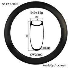 700C Lightweight Carbon Wheels Rim Clincher 60mm Depth 25mm Wide U Shape
